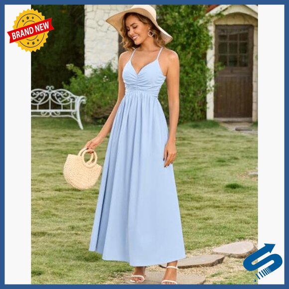 Women's Summer Maxi Dress Spaghetti Strap Flowy Beach Wedding Guest Casual - Picture 5 of 5